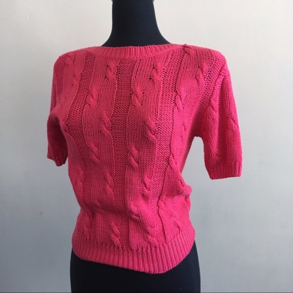 Personal | 80's Vintage Hot Pink Cable Knit Sweater Top Size Small
